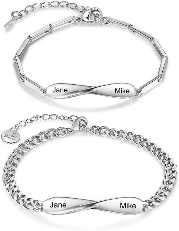 Bracelets for Newlywed Couples Personalised Matching Bracelets for Couple Custom Bracelets with Names for Valentines Day