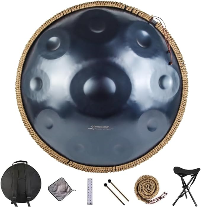 Eavnbaek Steel Tongue Drum 6 Inch 8 Note Steel Hand Drum with Bag, Music Book, Drumsticks, Mallet Holder and Finger Paddles, for Camping, Meditation or Yoga (Black)