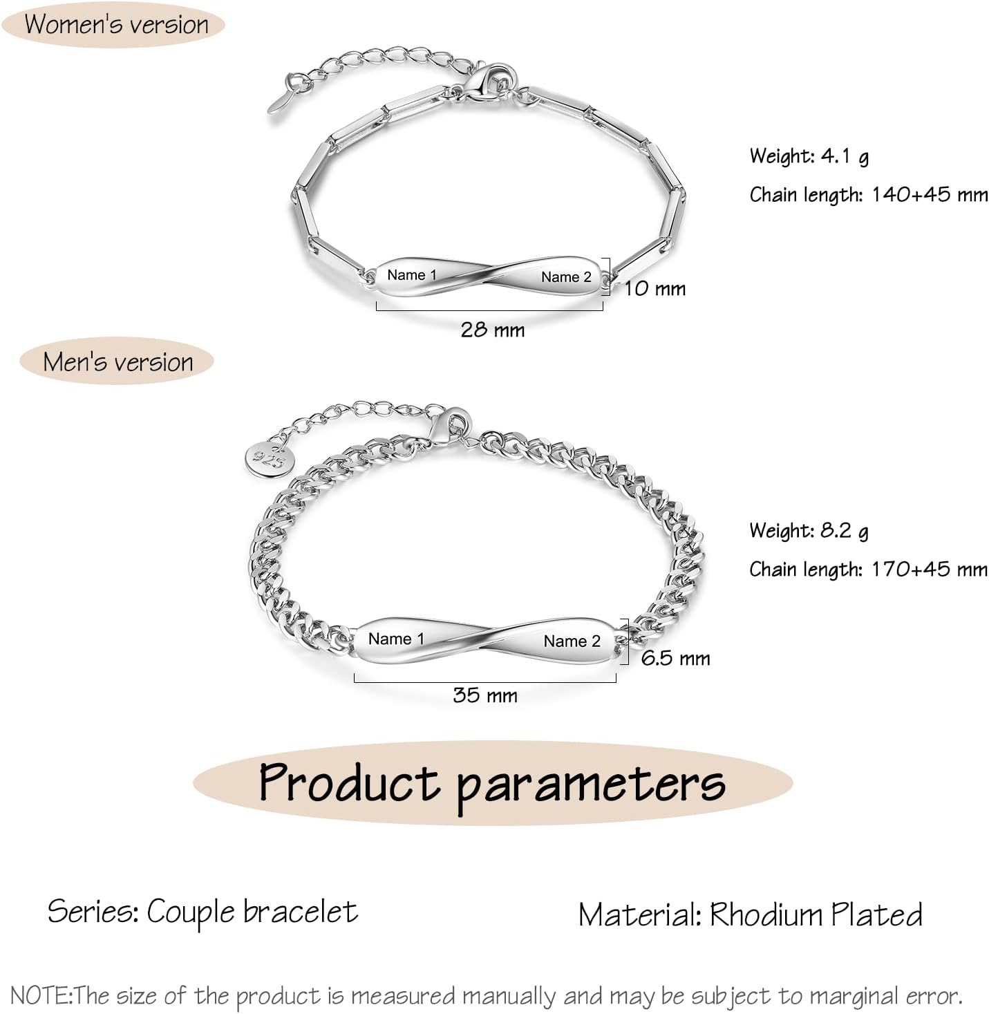 Bracelets for Newlywed Couples Personalised Matching Bracelets for Couple Custom Bracelets with Names for Valentines Day