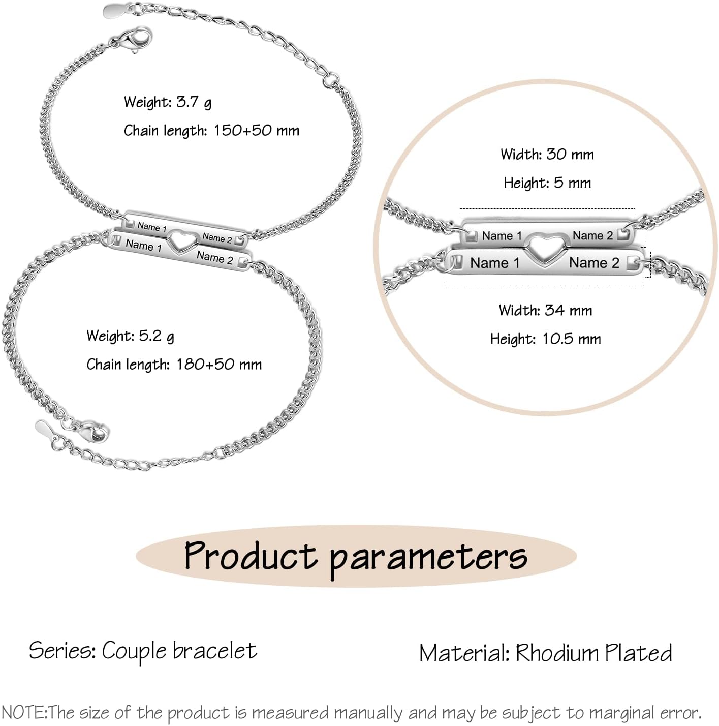 Bracelets for Newlywed Couples Personalised Matching Bracelets for Couple Custom Bracelets with Names for Valentines Day