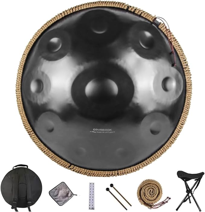 Eavnbaek Steel Tongue Drum 6 Inch 8 Note Steel Hand Drum with Bag, Music Book, Drumsticks, Mallet Holder and Finger Paddles, for Camping, Meditation or Yoga (Black)