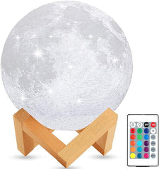 Moon Lamp with 16 Colors LED Night Light with Stand Time Setting Touch with Remote Control and USB Rechargeable 3D Printing Moon Light Lamps for Gifts 5.9inch