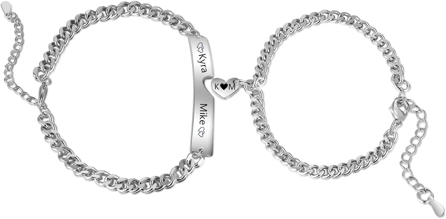 Bracelets for Newlywed Couples Personalised Matching Bracelets for Couple Custom Bracelets with Names for Valentines Day