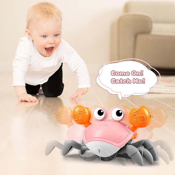 ZHVV Crawling Crab Toy, Infant Tummy Time Baby Toys, Fun Interactive Dancing Walking Moving Toy Babies Sensory Induction Crabs with Music, Baby Toys Boys Girls Toddler Birthday Gift