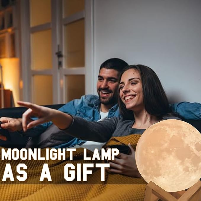 Moon Lamp with 16 Colors LED Night Light with Stand Time Setting Touch with Remote Control and USB Rechargeable 3D Printing Moon Light Lamps for Gifts 5.9inch