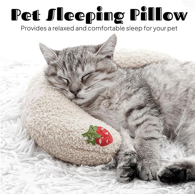 Petchoy Calming Pillow for Cats Kitten Neck Protector Cat Dog Deep Sleep U-Shaped Pillow Pet Sleeping Pillow Soft Headrest Pet Supplies (Blue Pillow)