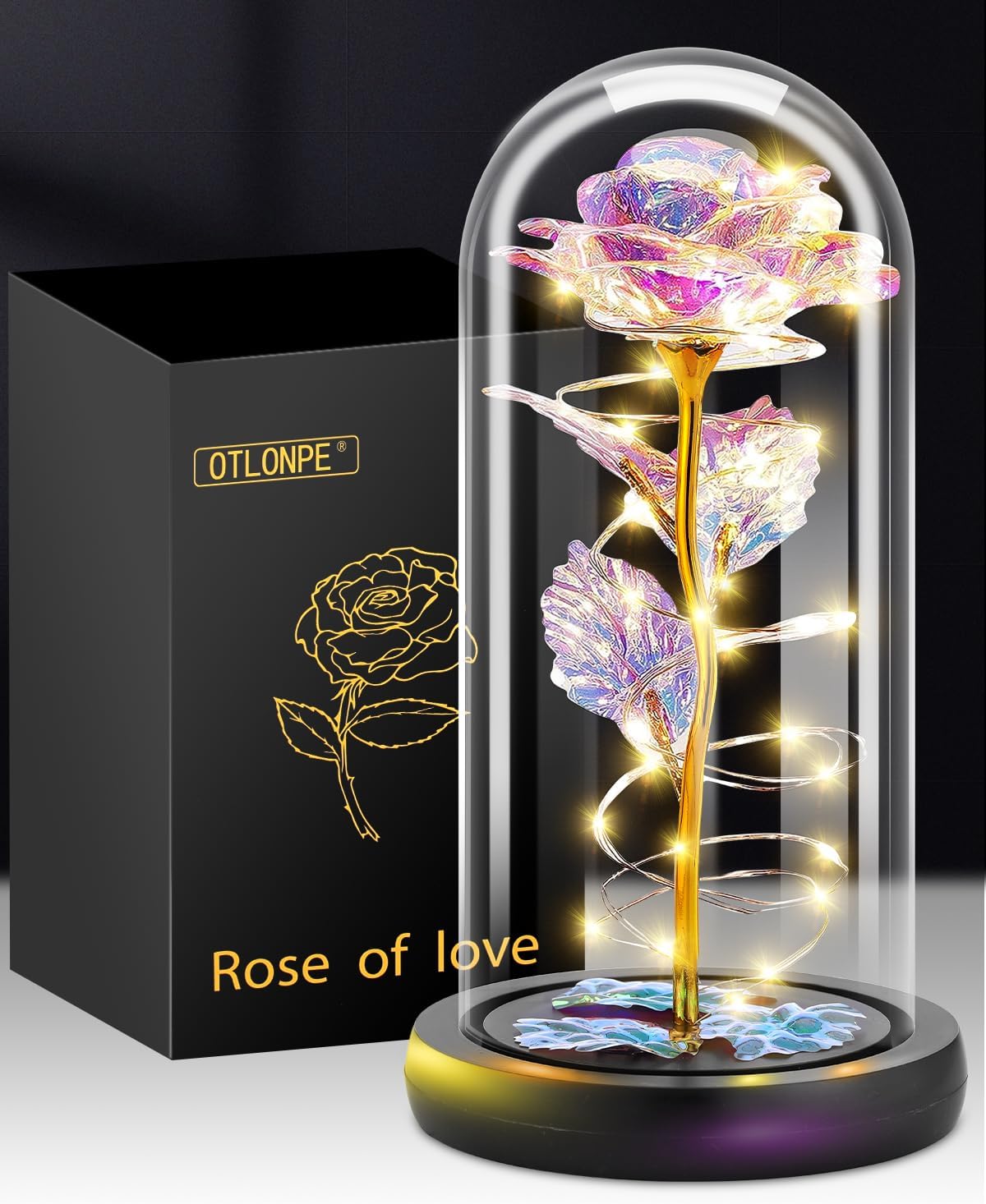 Otlonpe Rose Flower Gifts for Women,Valentines Day Gifts for Her,Birthday Gifts for Women,Gifts for Mom,Light Up Glass Rose Gifts for Girlfriend Wife,Moms Gifts for Mothers Day