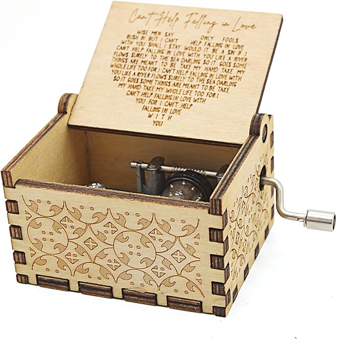 Can't Help Falling in Love Wood Music Box, Antique Engraved Musical Boxes Case for Love One Wooden Music Box - Gifts for Lover, Boyfriend, Girlfriend, Husband, Wife (BLACK)