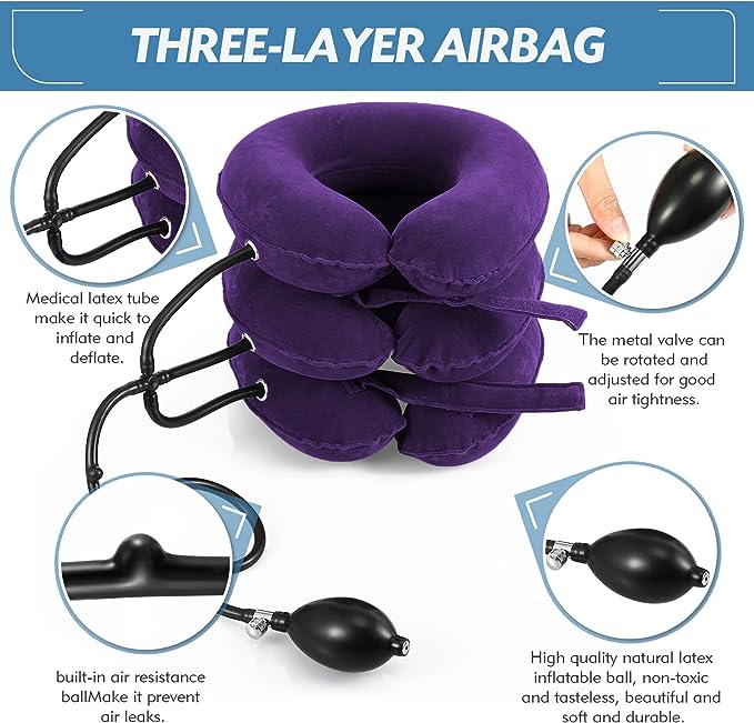 Jaximy Neck Stretcher for Neck Pain Relief, Cervical Traction Device, Neck Traction Device, Adjustable Inflatable Neck Brace & Cervical Neck Traction Device Home Use Decompression(Purple)