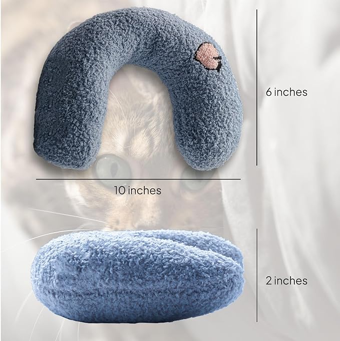 Petchoy Calming Pillow for Cats Kitten Neck Protector Cat Dog Deep Sleep U-Shaped Pillow Pet Sleeping Pillow Soft Headrest Pet Supplies (Blue Pillow)