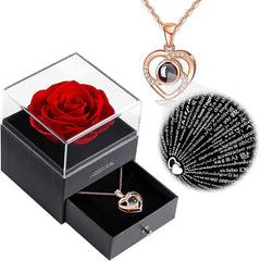 BrokSilent Preserved Rose Necklace with I Love You