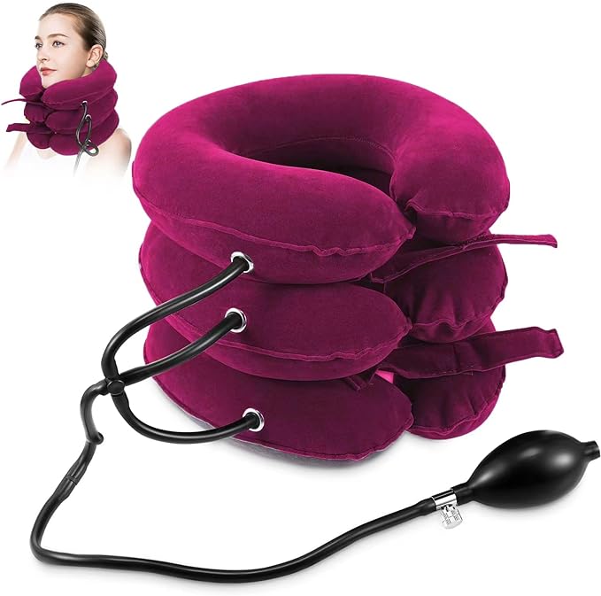 Jaximy Neck Stretcher for Neck Pain Relief, Cervical Traction Device, Neck Traction Device, Adjustable Inflatable Neck Brace & Cervical Neck Traction Device Home Use Decompression(Purple)