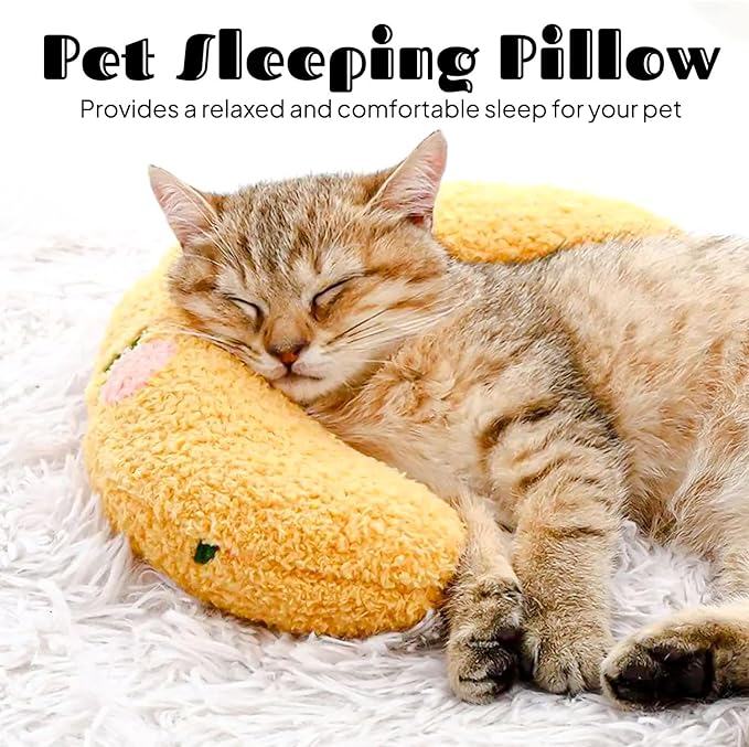 Petchoy Calming Pillow for Cats Kitten Neck Protector Cat Dog Deep Sleep U-Shaped Pillow Pet Sleeping Pillow Soft Headrest Pet Supplies (Blue Pillow)