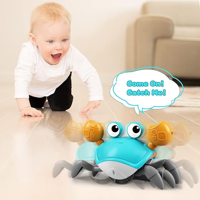 ZHVV Crawling Crab Toy, Infant Tummy Time Baby Toys, Fun Interactive Dancing Walking Moving Toy Babies Sensory Induction Crabs with Music, Baby Toys Boys Girls Toddler Birthday Gift