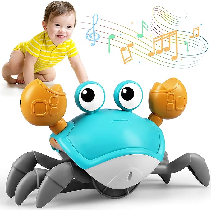 ZHVV Crawling Crab Toy, Infant Tummy Time Baby Toys, Fun Interactive Dancing Walking Moving Toy Babies Sensory Induction Crabs with Music, Baby Toys Boys Girls Toddler Birthday Gift