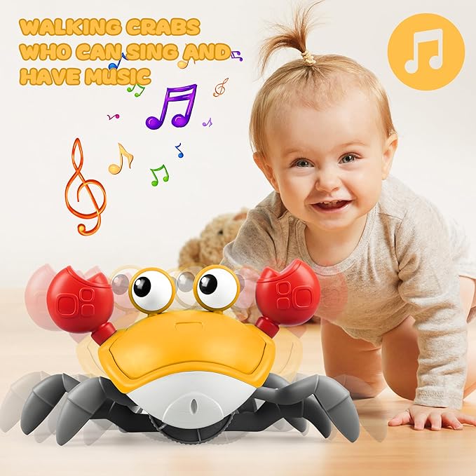 ZHVV Crawling Crab Toy, Infant Tummy Time Baby Toys, Fun Interactive Dancing Walking Moving Toy Babies Sensory Induction Crabs with Music, Baby Toys Boys Girls Toddler Birthday Gift