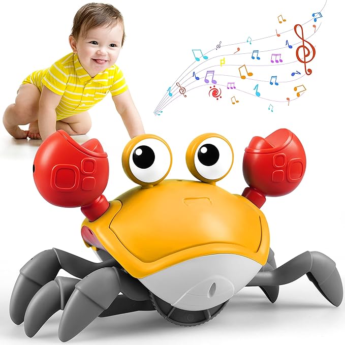 ZHVV Crawling Crab Toy, Infant Tummy Time Baby Toys, Fun Interactive Dancing Walking Moving Toy Babies Sensory Induction Crabs with Music, Baby Toys Boys Girls Toddler Birthday Gift