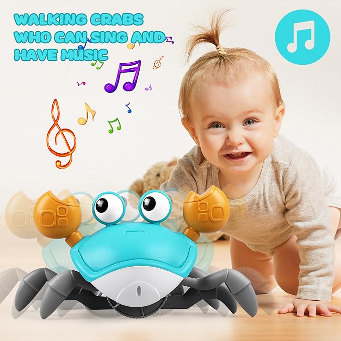 ZHVV Crawling Crab Toy, Infant Tummy Time Baby Toys, Fun Interactive Dancing Walking Moving Toy Babies Sensory Induction Crabs with Music, Baby Toys Boys Girls Toddler Birthday Gift