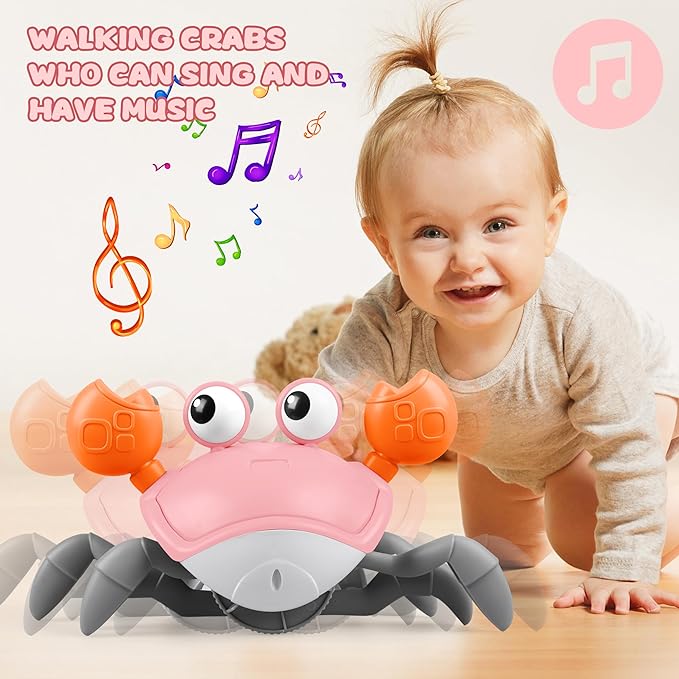 ZHVV Crawling Crab Toy, Infant Tummy Time Baby Toys, Fun Interactive Dancing Walking Moving Toy Babies Sensory Induction Crabs with Music, Baby Toys Boys Girls Toddler Birthday Gift