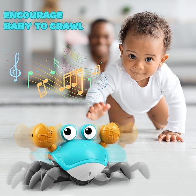 ZHVV Crawling Crab Toy, Infant Tummy Time Baby Toys, Fun Interactive Dancing Walking Moving Toy Babies Sensory Induction Crabs with Music, Baby Toys Boys Girls Toddler Birthday Gift