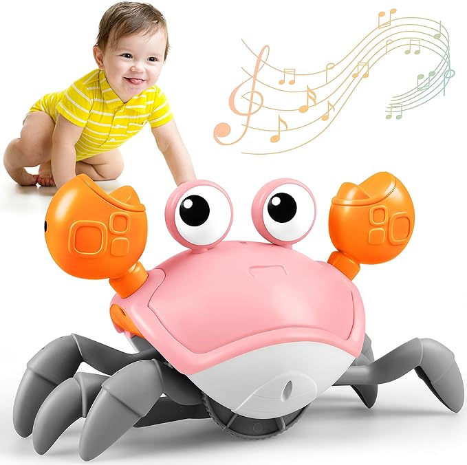 ZHVV Crawling Crab Toy, Infant Tummy Time Baby Toys, Fun Interactive Dancing Walking Moving Toy Babies Sensory Induction Crabs with Music, Baby Toys Boys Girls Toddler Birthday Gift