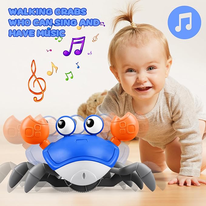 ZHVV Crawling Crab Toy, Infant Tummy Time Baby Toys, Fun Interactive Dancing Walking Moving Toy Babies Sensory Induction Crabs with Music, Baby Toys Boys Girls Toddler Birthday Gift