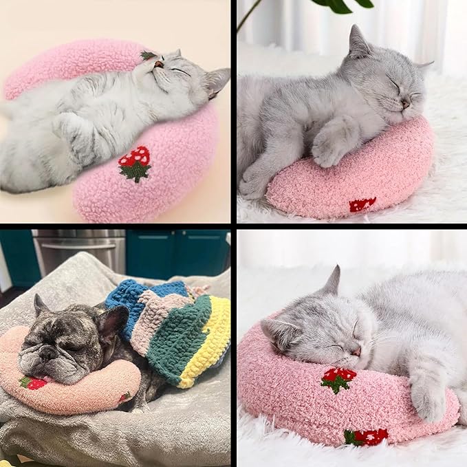 Petchoy Calming Pillow for Cats Kitten Neck Protector Cat Dog Deep Sleep U-Shaped Pillow Pet Sleeping Pillow Soft Headrest Pet Supplies (Blue Pillow)