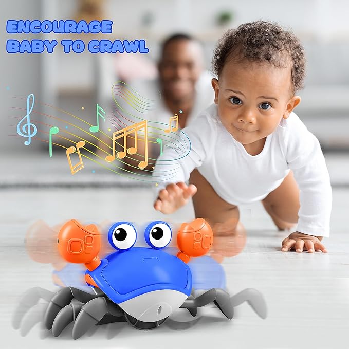 ZHVV Crawling Crab Toy, Infant Tummy Time Baby Toys, Fun Interactive Dancing Walking Moving Toy Babies Sensory Induction Crabs with Music, Baby Toys Boys Girls Toddler Birthday Gift