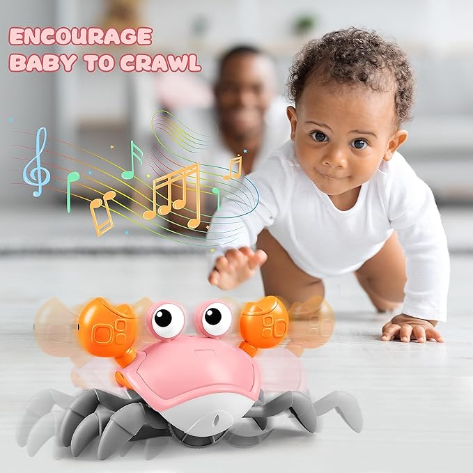 ZHVV Crawling Crab Toy, Infant Tummy Time Baby Toys, Fun Interactive Dancing Walking Moving Toy Babies Sensory Induction Crabs with Music, Baby Toys Boys Girls Toddler Birthday Gift