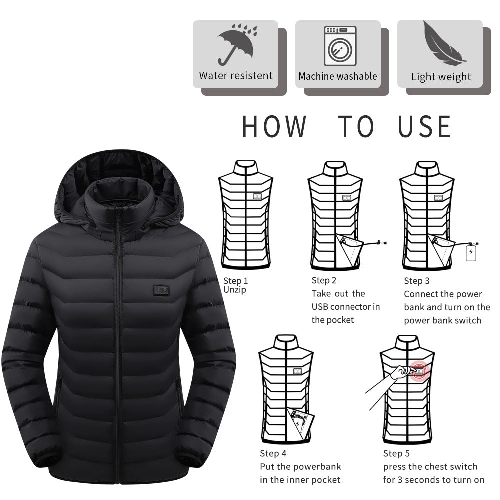 WOMEN'S HEATING COTTON-PADDED COAT DUAL-CONTROL SWITCH USB CHARGING